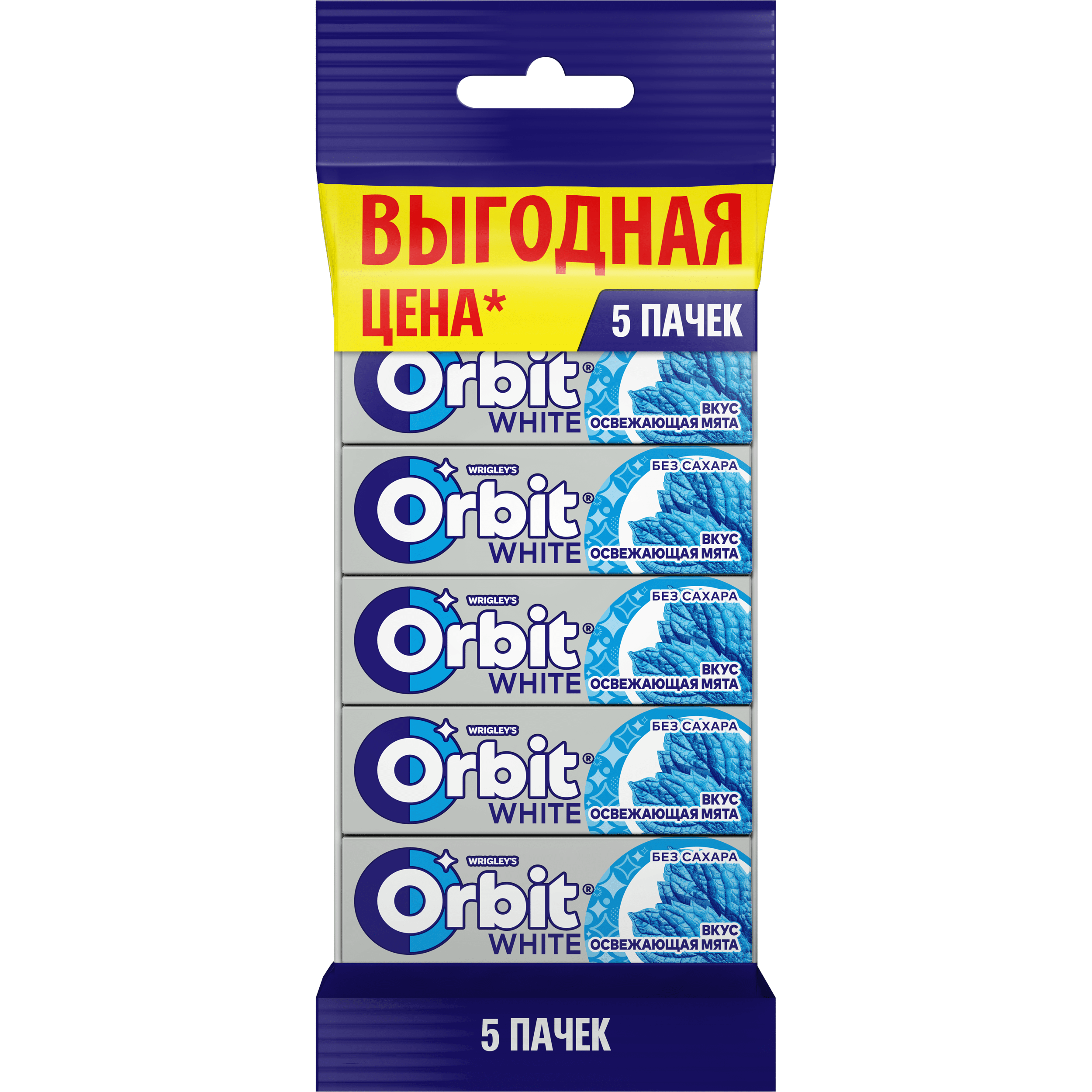 

Orbit White Освежающая мята жевательная резинка без сахара, 5шт по 13,6г