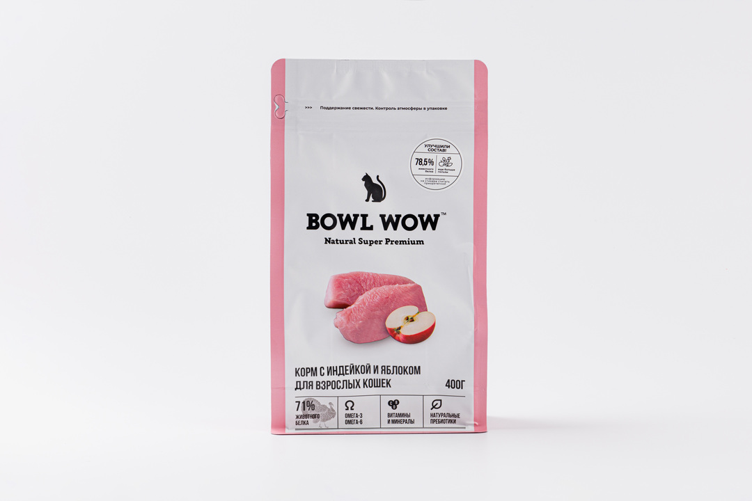 

Корм сухой для кошек Bowl Wow Индейка курица яблоко 400 г