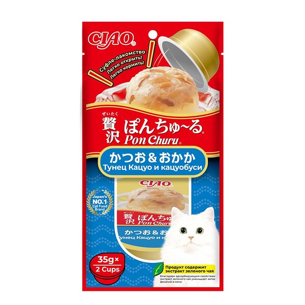 Лакомство для кошек INABA CIAO PON CHURU Суфле из тунца кацуо и кацуобуси, 70г