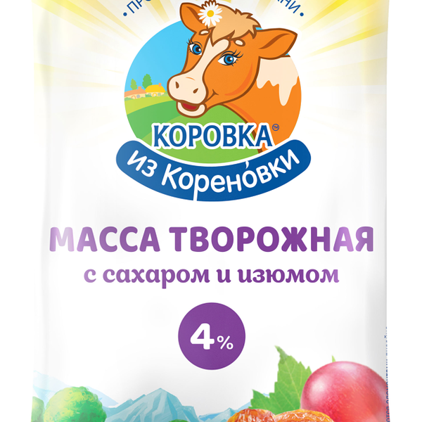 Масса творожная Коровка из Кореновки с изюмом 4% БЗМЖ