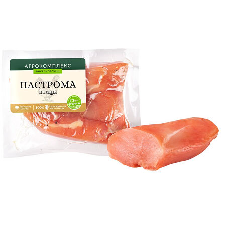 Пастрома АГРОКОМПЛЕКС ВЫСЕЛКОВСКИЙ Птицы из мяса цыплят-бройлеров сырокопченая Экстра сорт вес