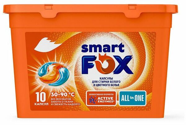 Капсулы для стирки белого и цветного белья Smart Fox 10 шт