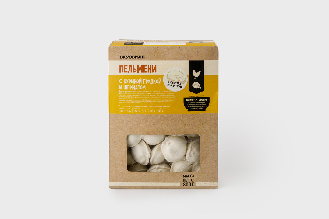 

Пельмени ВкусВилл с куриной грудкой и шпинатом 800 г