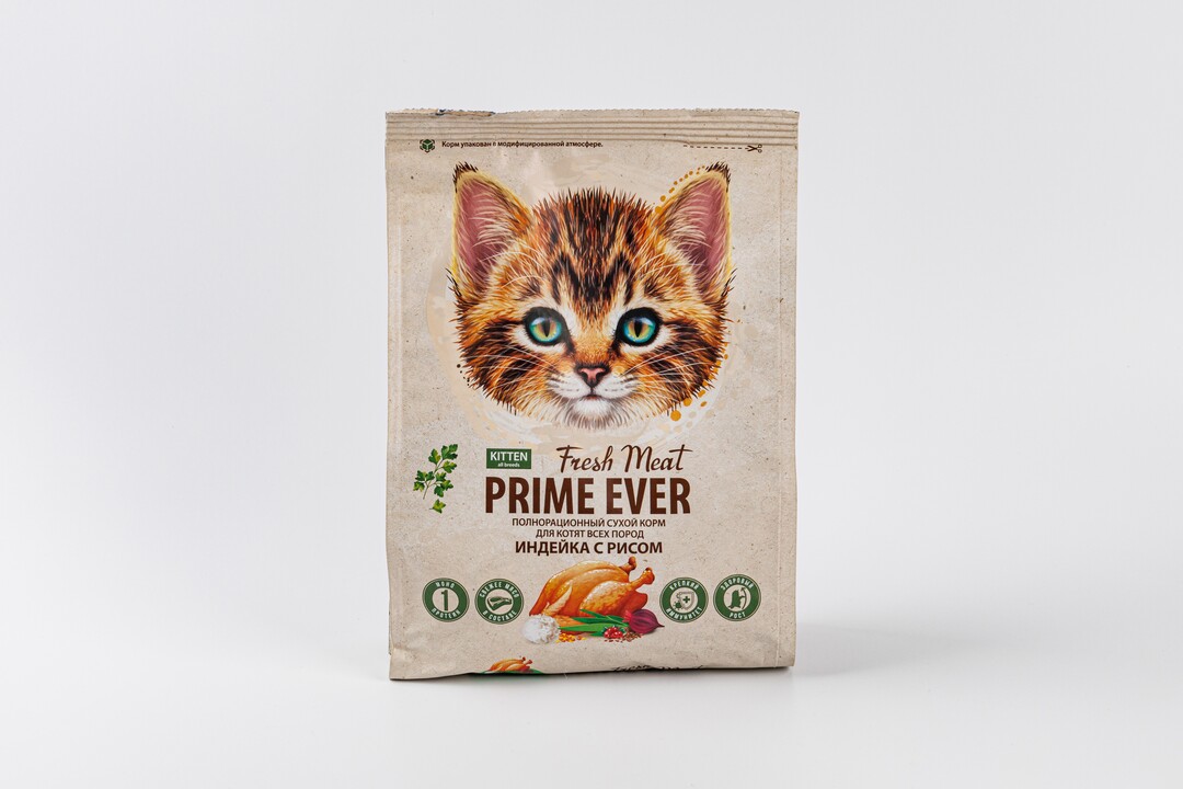 

Корм сухой для котят Prime Ever Fresh Meat Индейка с рисом 370 г