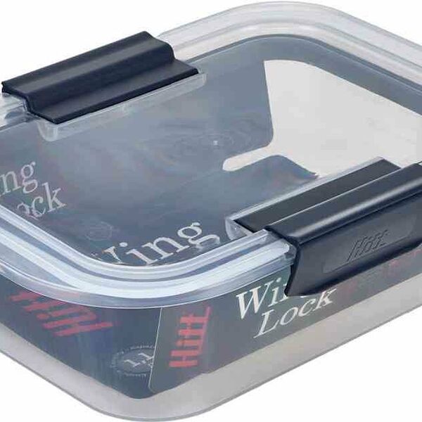 Контейнер герметичный Hitt 20×15×5,5 см прозрачный с темно-серыми клипсами Wing, 1,1 л