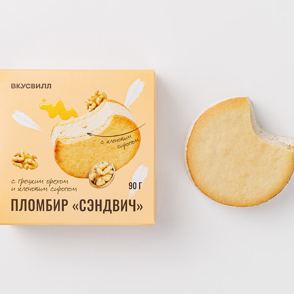 Пломбир с грецким орехом и кленовым сиропом Сэндвич замороженный, 90 г