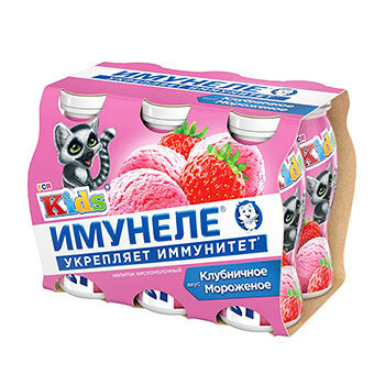 Напиток кисломолочный Имунеле For Kids Клубничное мороженое 1.5% 100мл