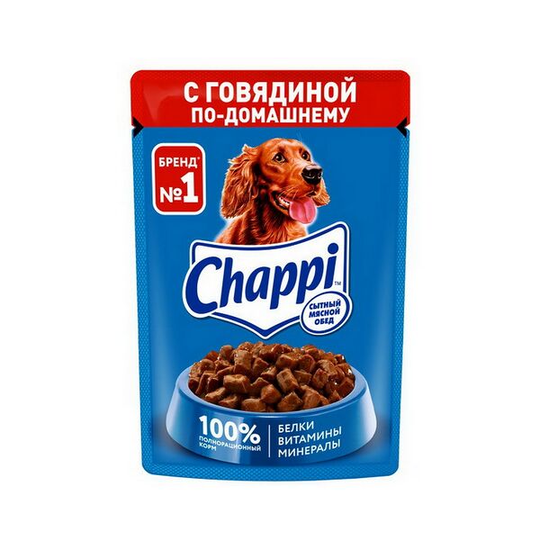 Корм консервированный полнорационный CHAPPI™ для взрослых собак. «Сытный мясной обед. С говядиной по-домашнему» 85гр
