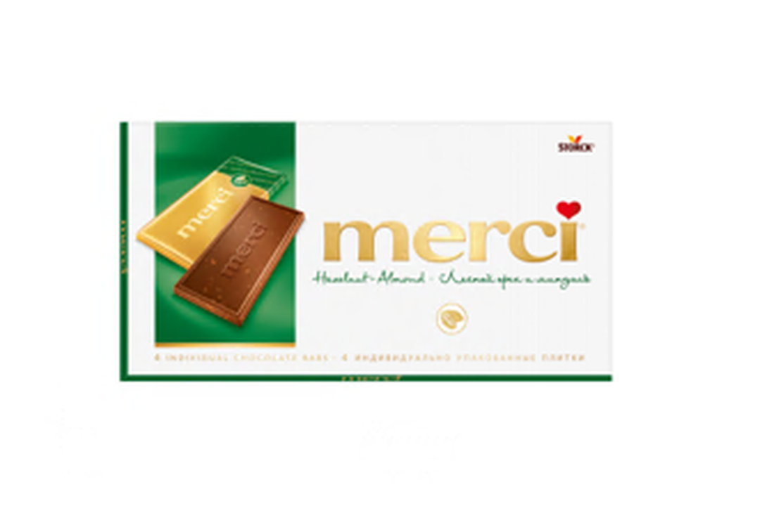 

Шоколад молочный Merci с дроблёным лесным орехом и миндалём 100 г
