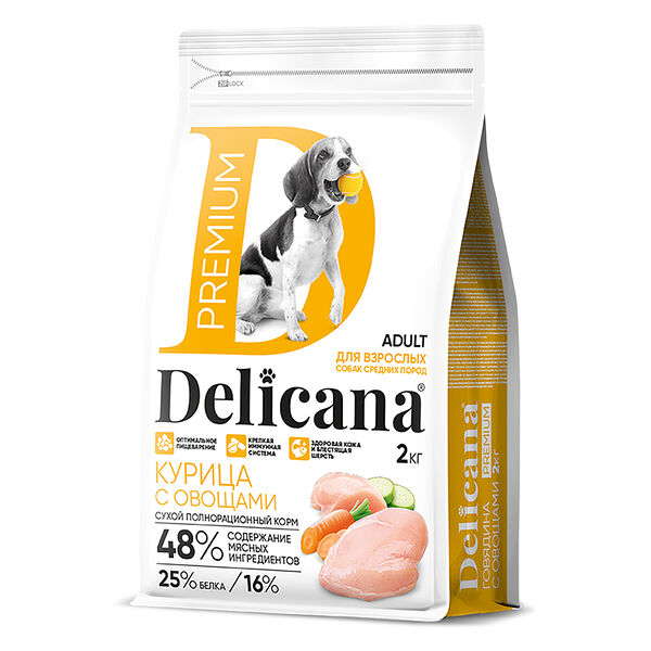 Корм DELICANA для собак средних пород курица с овощами