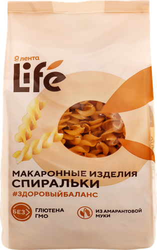 

Макароны безглютеновые Лента Life Спиральки, из кукурузной муки с добавлением амарантовой, 250 г