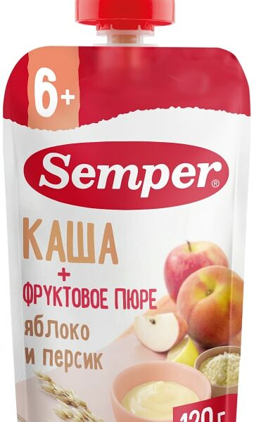 Пюре Semper Яблоко и Персик с кашей с 6 месяцев 120г