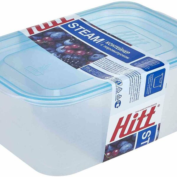Контейнер Hitt с паровыпуском 20,5×13,7×8,2 см цвет: прозрачный/голубой, 1,25 л
