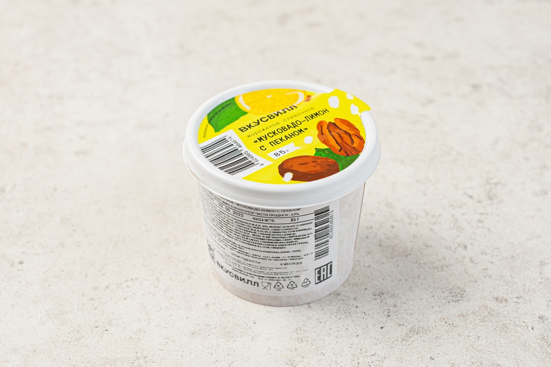 

Мороженое сливочное Мусковадо-лимон с пеканом Продукт замороженный