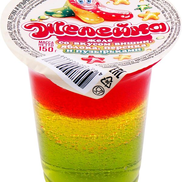 Желе Желейка со вкусом вишни, яблока, персика и пузырьками, 150г