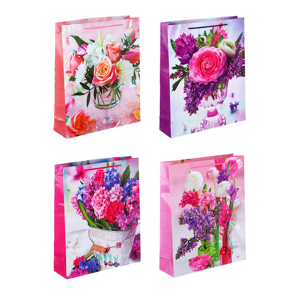 Ladecor пакет подарочный бумажный, 32x40x10 см, 4 дизайна, букет, арт 1