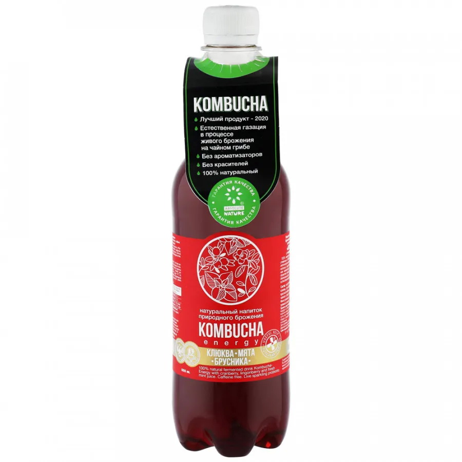 

Напиток Absolute Nature Kombucha-Energy Безалкогольный на чайном грибе с соком ягод клюквы брусники и свежей мяты 350 мл