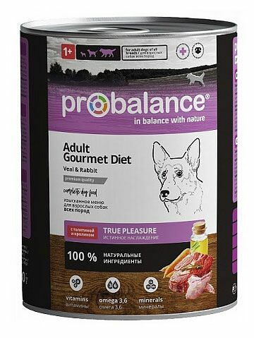 Консервы для собак Probalance Gourmet Diet для привередливых с телятиной и кроликом 850 г