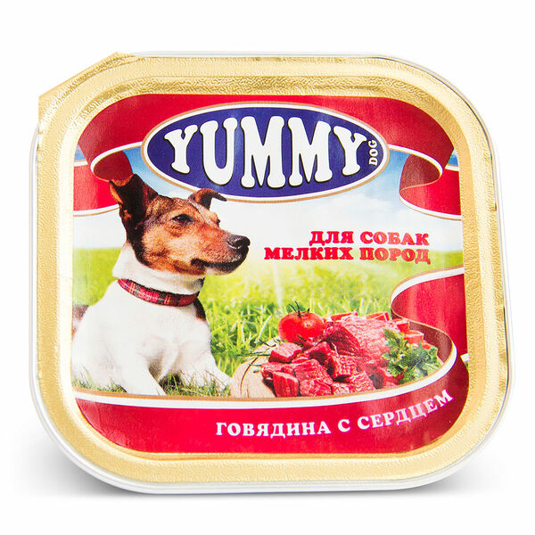 Влажный корм Yummy для собак мелких пород, с говядиной и сердцем, 100 гр.
