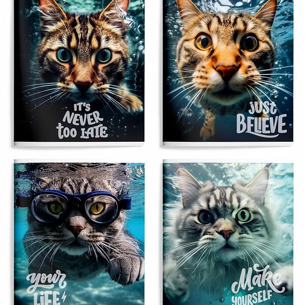 Тетрадь SCHOOLFORMAT Чудной кот, А5+, 48 листов, в клетку, на скрепке, Арт. ТОК48-ЧК, 1шт в ассортименте