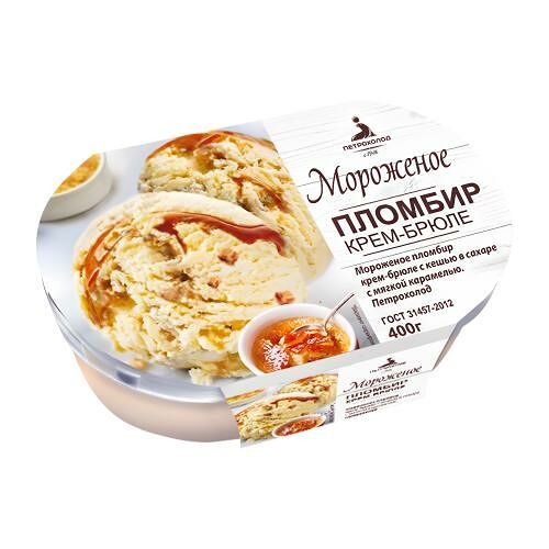 Мороженое Петрохолод пломбир крем-брюле с кешью в сахаре с мягкой карамелью 400 г