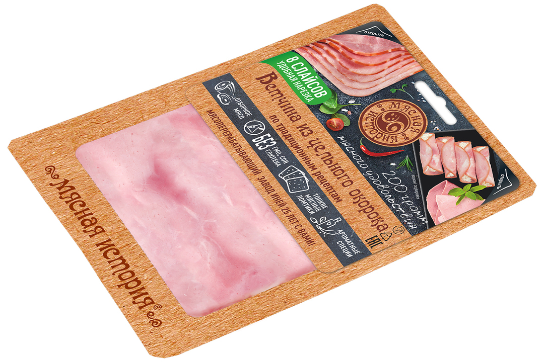 

Ветчина вареная Мясная История из цельного окорока свинины