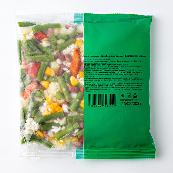 Смесь овощная Калифорния с рисом, быстрозаморозка Продукт замороженный