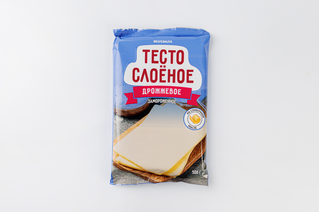

Тесто Вкусвилл слоеное дрожжевое на сливочном масле замороженное 500 г