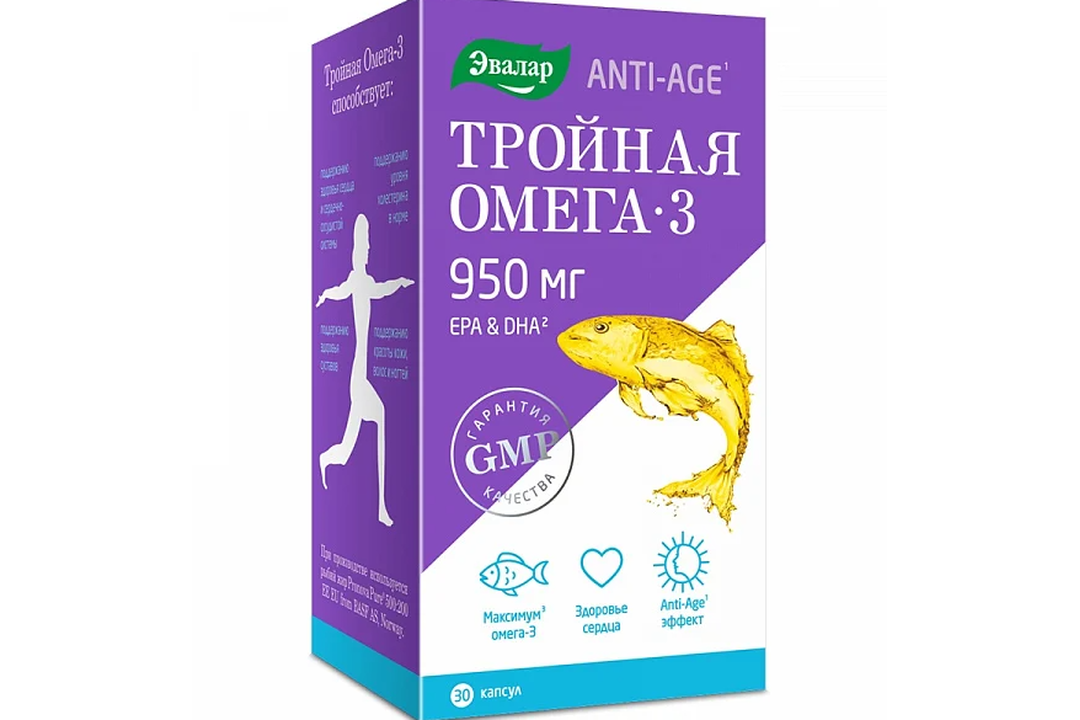 

Эвалар Anti-Age Тройная Омега-3 капсулы 950 мг 30 шт