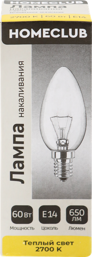 

Лампа накаливания Homeclub свеча 60 Вт Е14 теплый свет