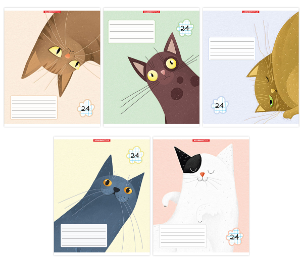 Тетрадь Academy Style Коты в клетку А5 24 л, 1 шт в ассортименте