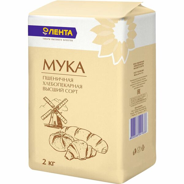 Мука Лента пшеничная хлебопекарная высший сорт