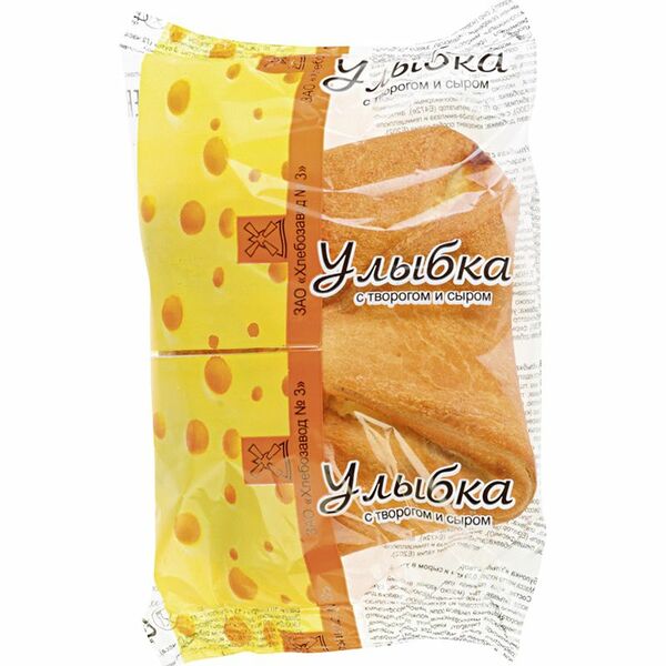 Булочка Хлебозавод №3 Улыбка с творогом и сыром высший сорт 90 г