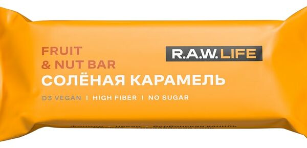 Батончик R.A.W. LIFE Фруктово-ореховый Соленая карамель 47г