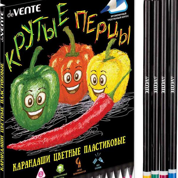 Карандаши цветные deVENTE Juicy Black пластиковые трёхгранные 3 мм, 18 цветов