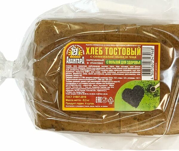 Хлеб Авангард Тостовый с семенами льна и чиа нарезанный, 300 г