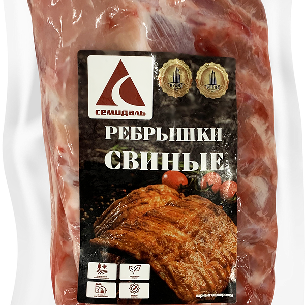 Ребрышки СЕМИДАЛЬ свиные кат. Г охл в/у вес до 1.3кг