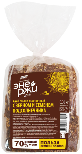 

Хлеб Восход ЭнеРжи с зерном и семенами подсолнечника нарезка 300 г