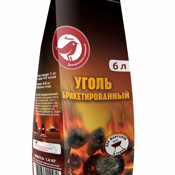 Уголь АШАН Красная птица брикетированный