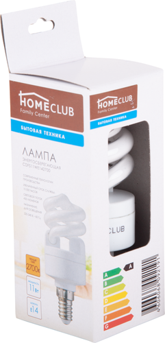 

Лампа энергосберегающая HOMECLUB FS E14 11Вт 2700К