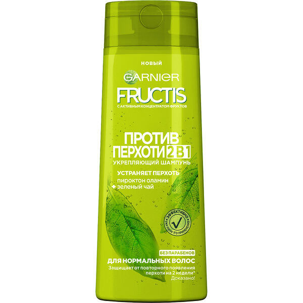 Шампунь для волос Fructis Против перхоти 2 в 1, для всех типов волос, с зеленым чаем, 250 мл