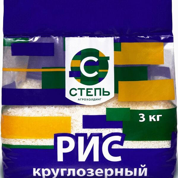 Рис Степь круглозёрный шлифованный 1 сорт, 3кг