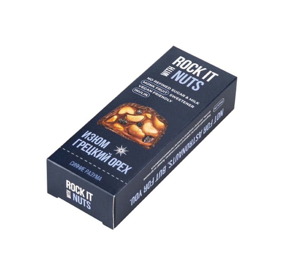 

Батончик протеиновый Rock it with Protein с грецким орехом и изюмом в шоколаде, 40 г