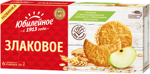 

Печенье Юбилейное с цельнозерновыми злаками и яблочными кусочками, 171 г