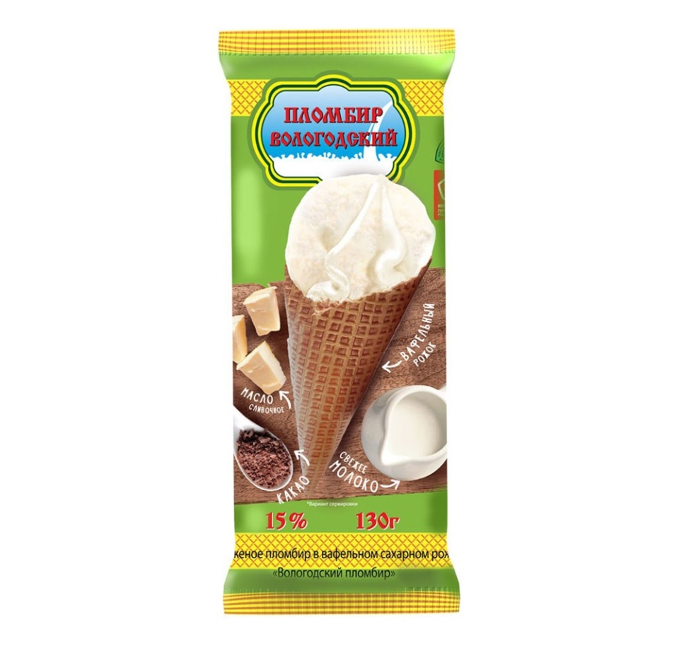 

Мороженое Пломбир Вологодский в вафельном рожке с какао 130 г