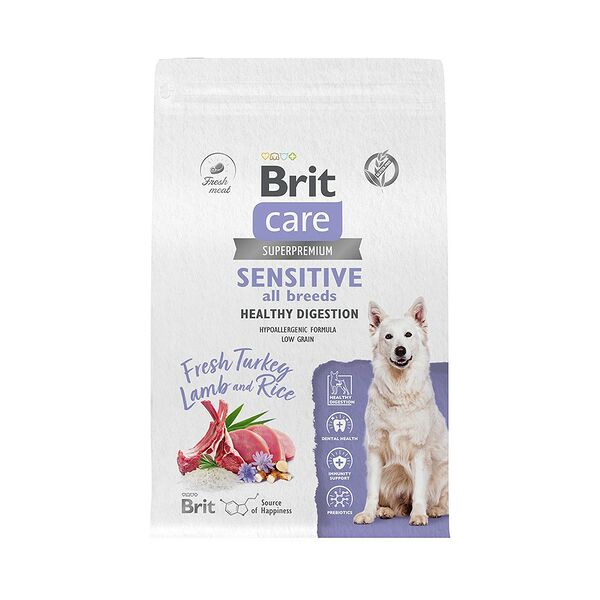 Корм для собак BRIT Care Sensitive Healthy Digestion индейка с ягненком сух.