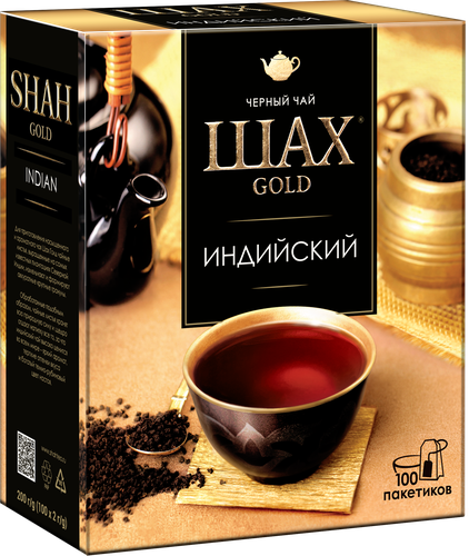

Чай черный Шах Gold Индийский в пакетиках 100 шт 200 г