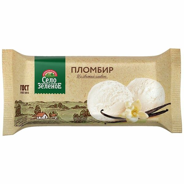 Мороженое Село Зеленое пломбир ванильный, брикет 200 г