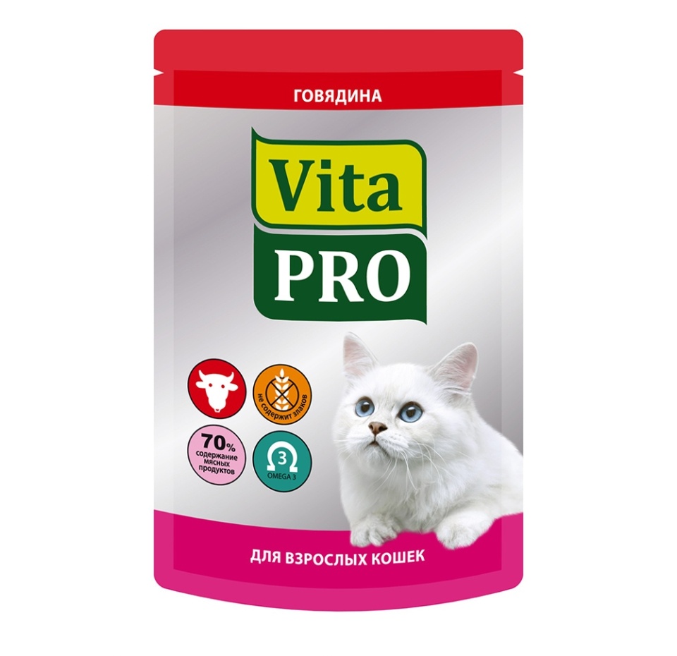 

Влажный корм для кошек VitaPro с говядиной 100 г