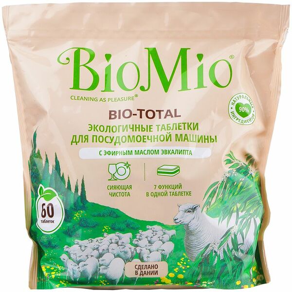 Таблетки Biomio Bio-Total для посудомоечной машины с маслом эвкалипта, 60шт